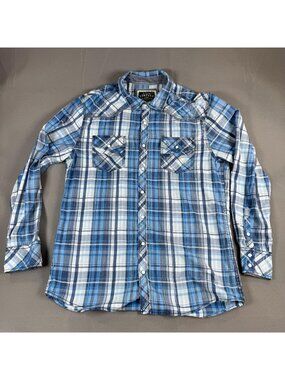 BKE Vintage Shirt Mens Size XL Blue Plaid Western Snap Button Casual Long Sleeve